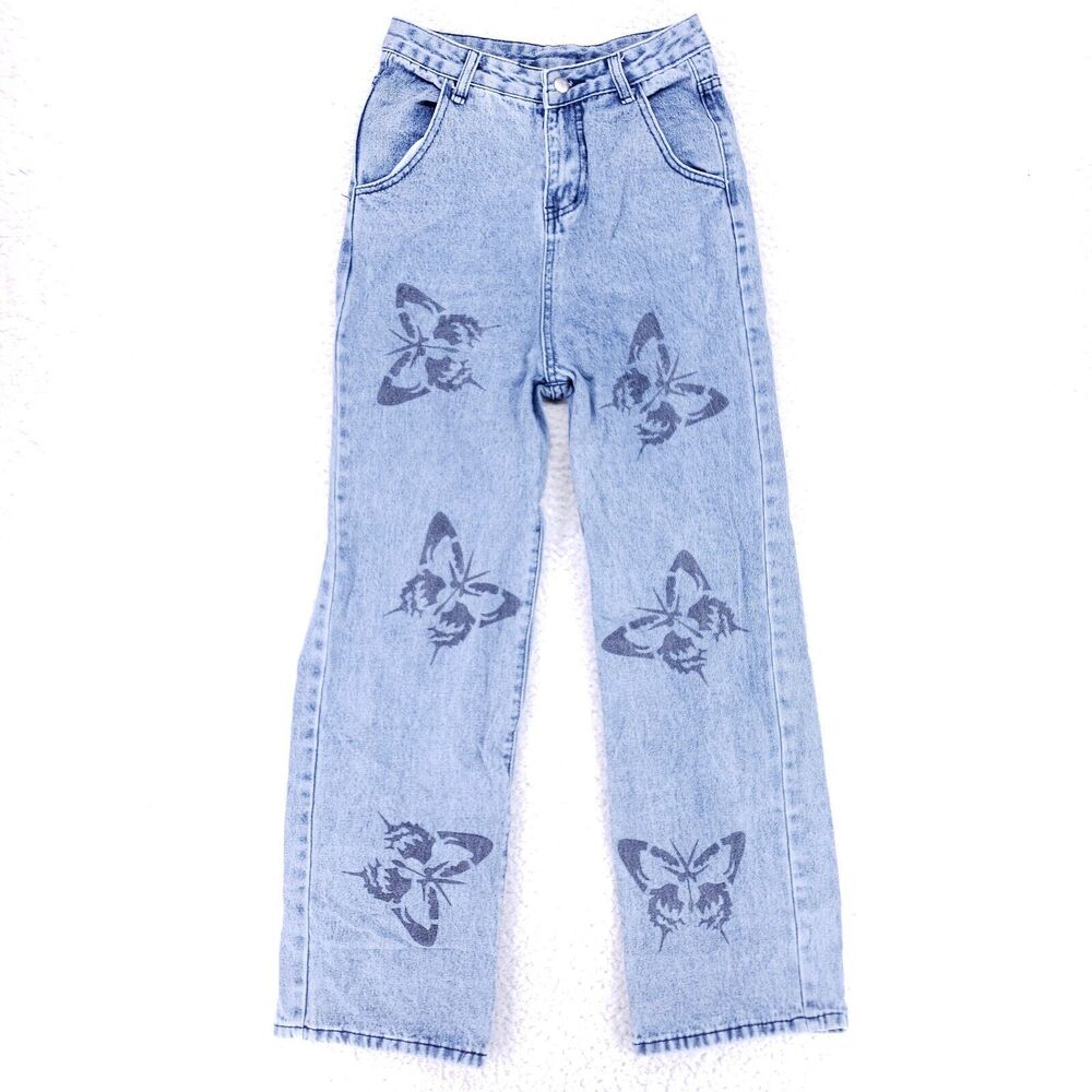 Jeans Denim Cotton Womens SZ S Blue Straight Stretch VTG Mid Rise 90s butterfly